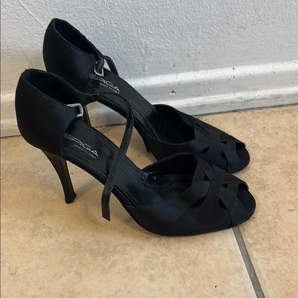 Black Peep-Toe Heels